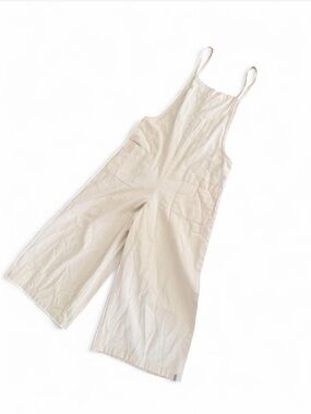 Women's Cream Wide-Leg Cotton Overalls Jumpsuit